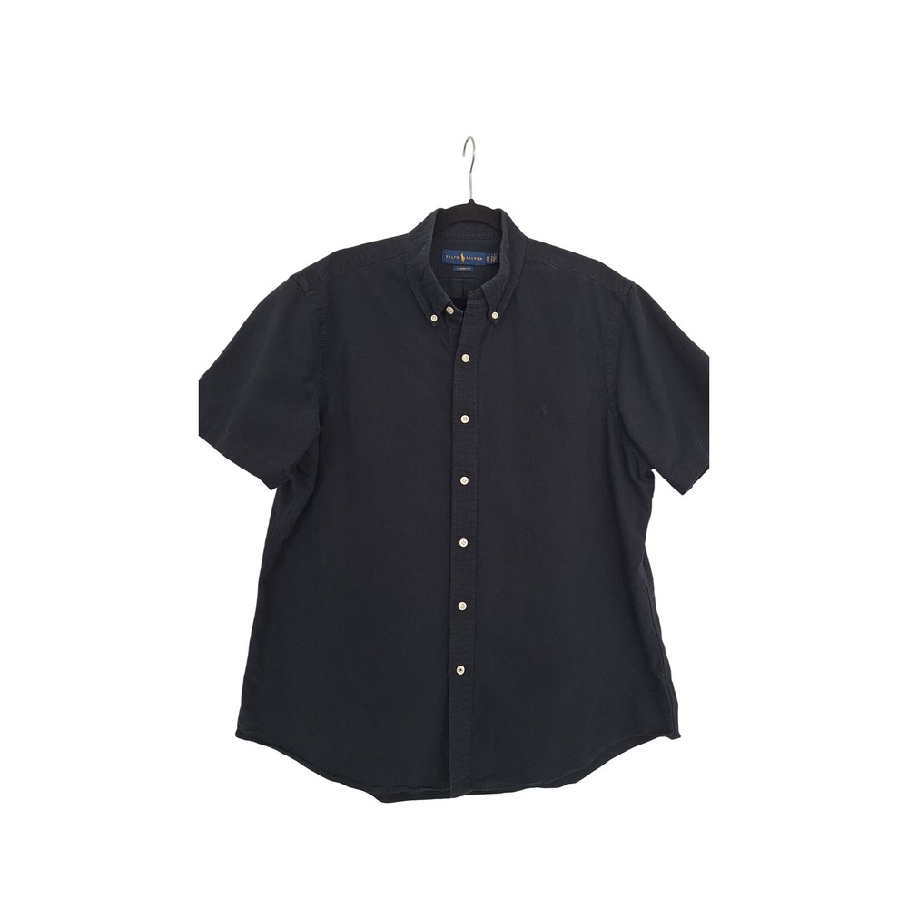 Polo Ralph Lauren Mens XL Classic Fit Black Cotton Short Sleeve Button Down
